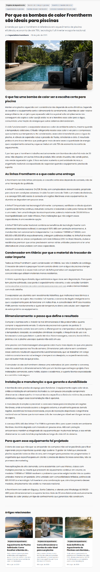 Artigo Por que as bombas de calor Fromtherm são ideais para piscinas — Fromtherm