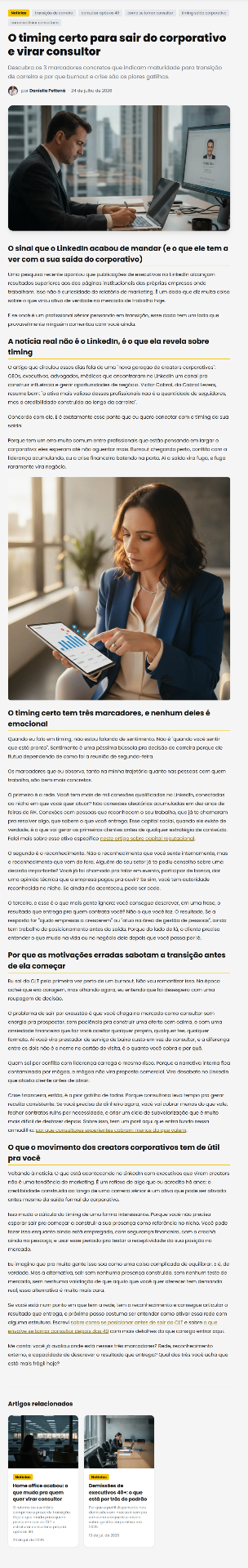 Artigo O timing certo para sair do corporativo e virar consultor — Programa Legado